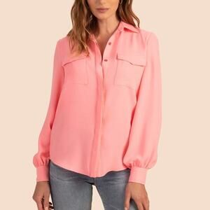 Trina Turk Awesome Button Front Blouse in Pink Size M